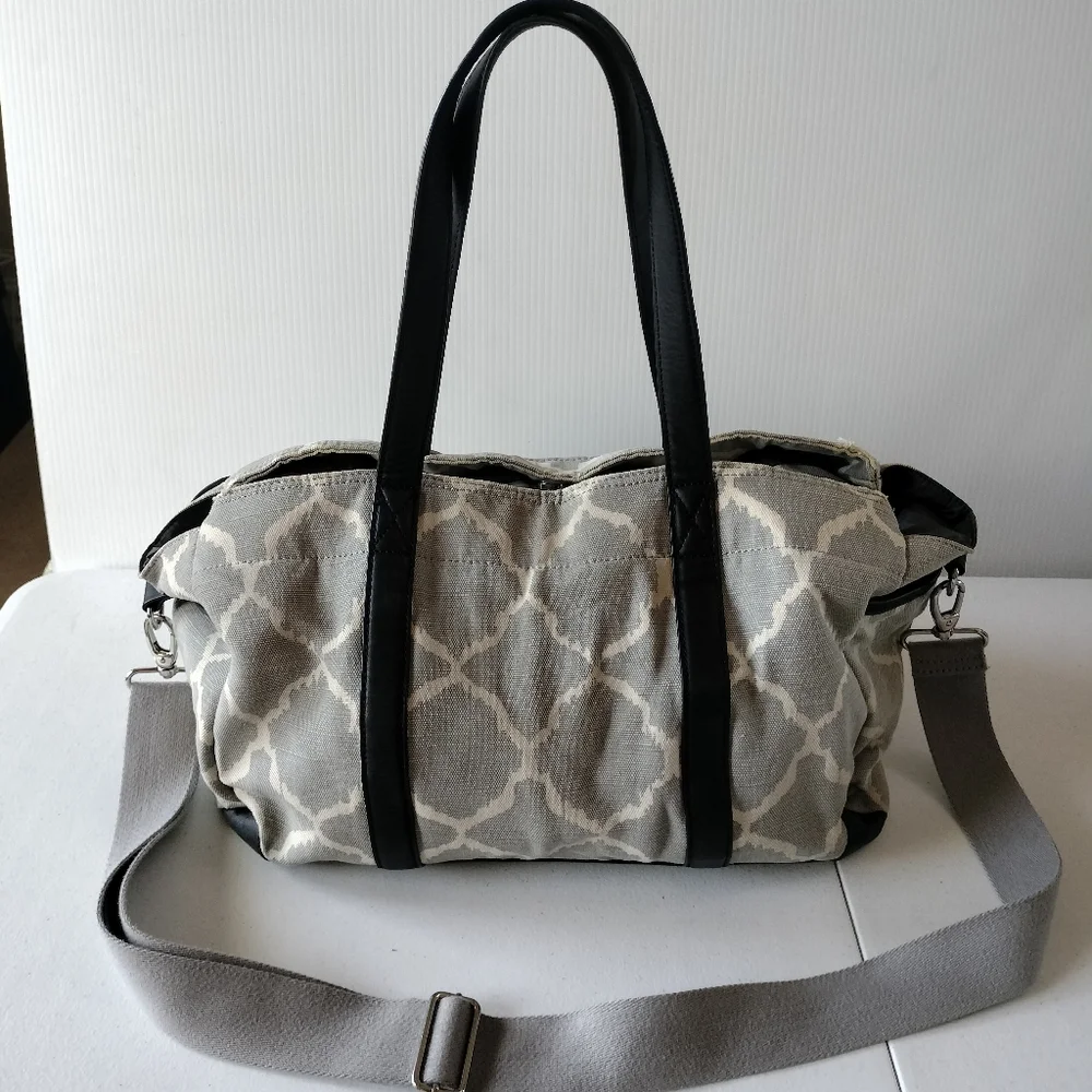 Pottery Barn Kids Gray Ikat Baby Diaper Bag Tote Travel Removable Strap